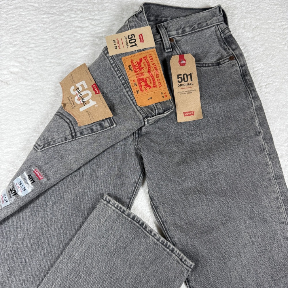 NEW Levi's 501 Original Mens 30/32 Gray Stretch Straight Leg Jeans 00501-2370